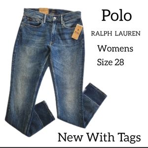 POLO RALPH LAUREN TOMPKINS MID-RISE SKINNY WOMEN JEANS SIZE 28  BLUE DENIM NWT